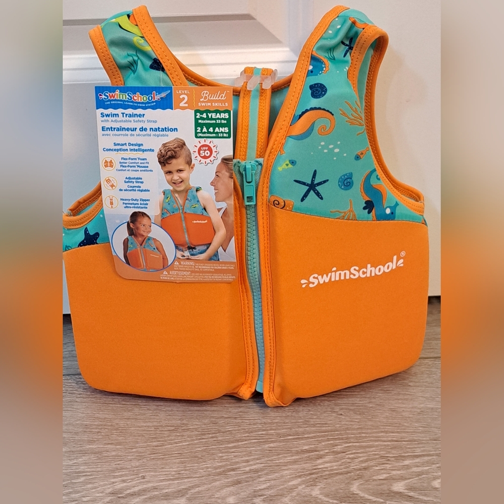 New SwimSchool Orange Swim Trainer With Adjustable Safety Strap. Lvl 2. 2-4yrs